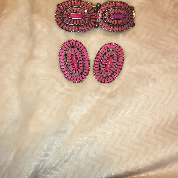 Western Pink Concho Earrings And Bracelet SET - Picture 6 of 6